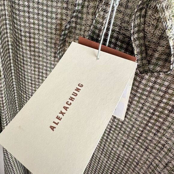 NWT ALEXACHUNG Metallic Lurex Silver Puff Sleeve Dress - Picture 7 of 9